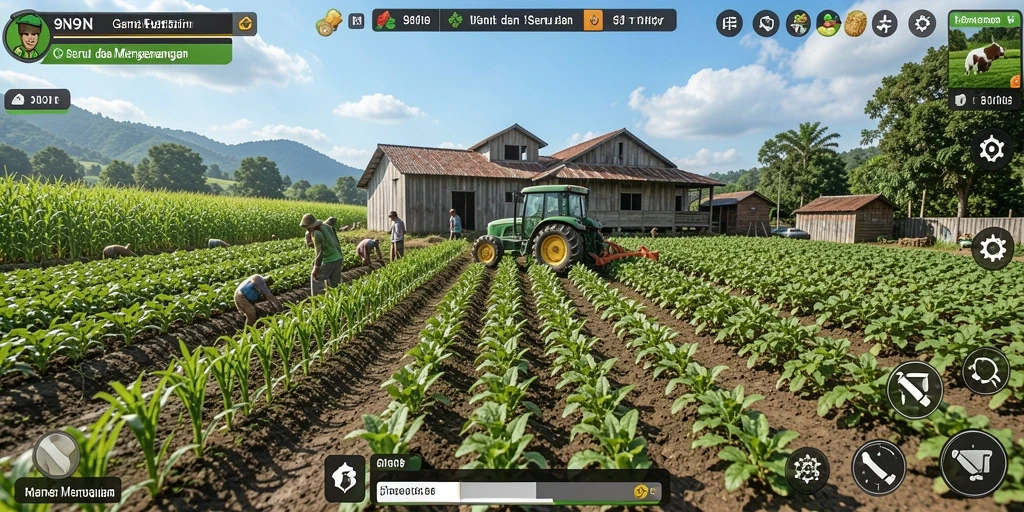 Tampilan menarik dari gameplay Farming di 9N9N.