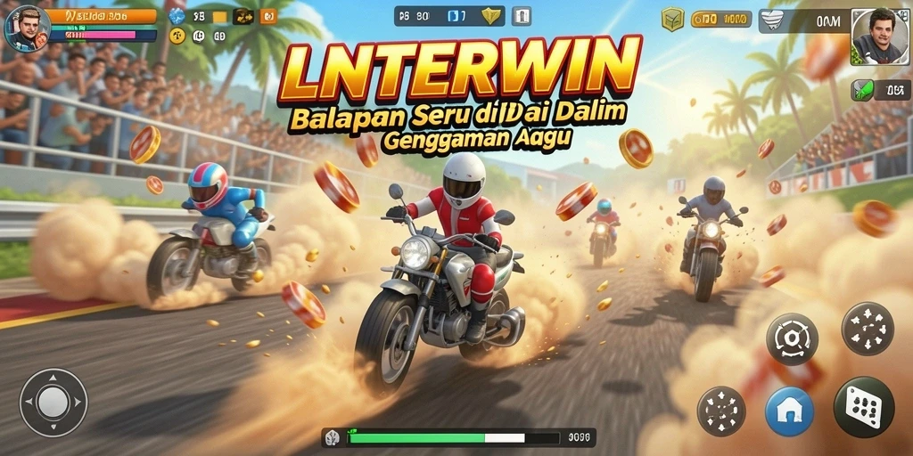 Tangkapan layar gameplay LNTERWIN yang menunjukkan kecepatan dan aksi balapan.