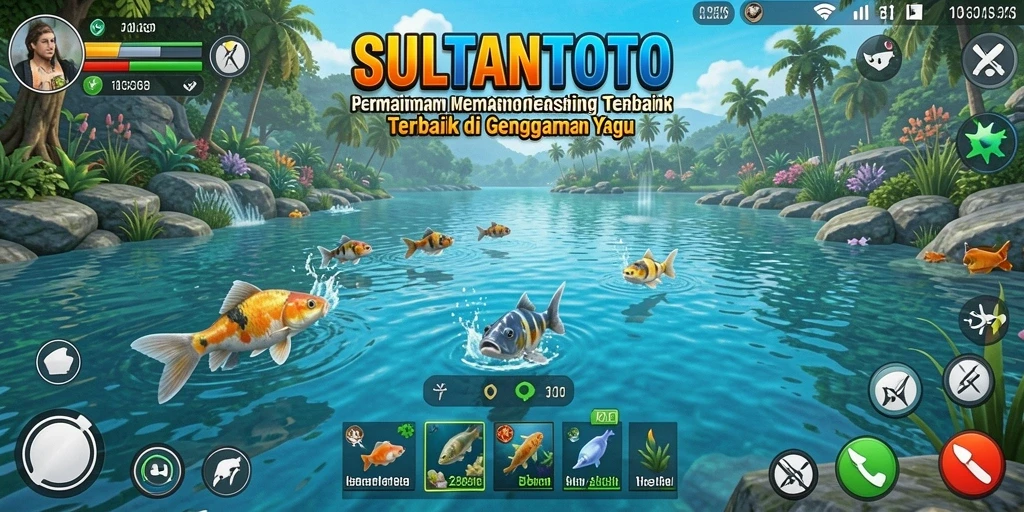 Screenshot gameplay SULTANTOTO menampilkan aktivitas memancing yang seru.